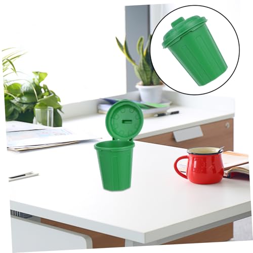 10Pcs Green Mini Trash Can with Lid for Desktop Use