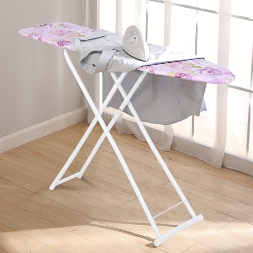 Foldable Ironing Board with Height Adjustment and Print Flower Cover