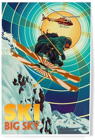 Lantern Press 8x12 Art Print Big Sky Montana Heli-Skiing