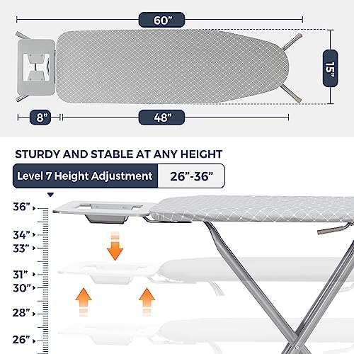 STO STO 48 x 15 Ironing Board with Iron Holder Adjustable Height Foldable