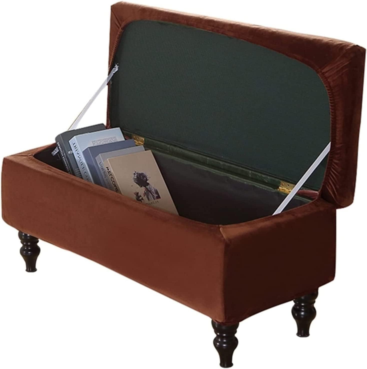 Velvet Rectangle Ottoman Cover with Lid Storage Bench Slipcovers
