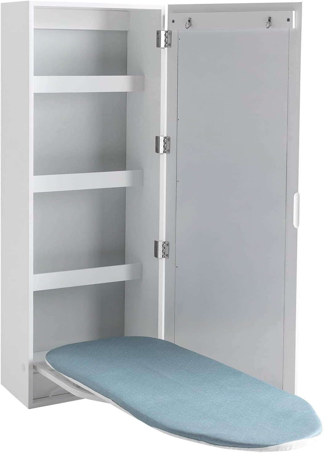 Wall Mounted Ironing Board with Mirror and Storage Cabinet White