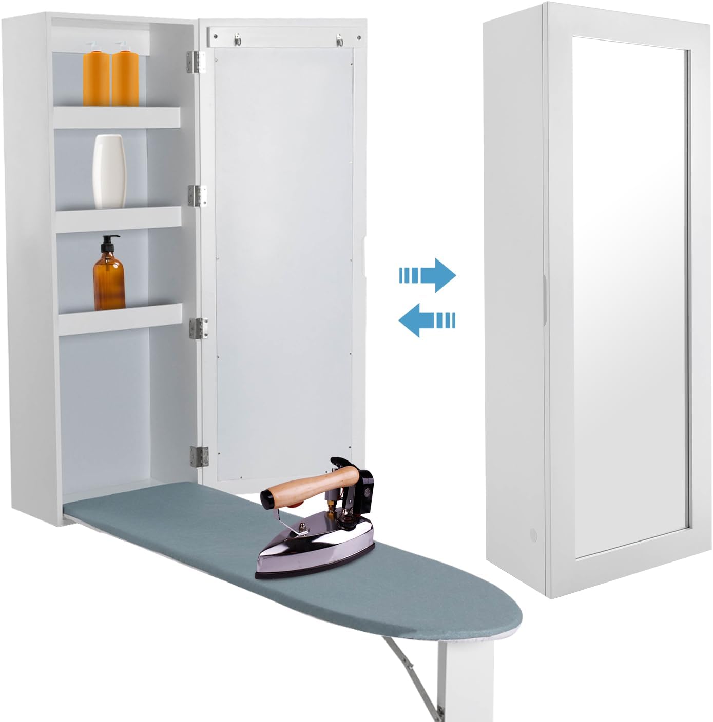 DYRABREST Wall Mount Ironing Board Cabinet with Mirror and Storage