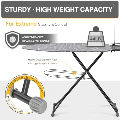 APEXCHASER Heavy Duty Ironing Board with Iron Rest and Clothes Rack
