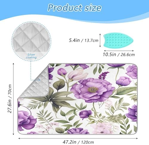 GAIGEO Violet Floral Ironing Mat with Leaves Foldable and Portable