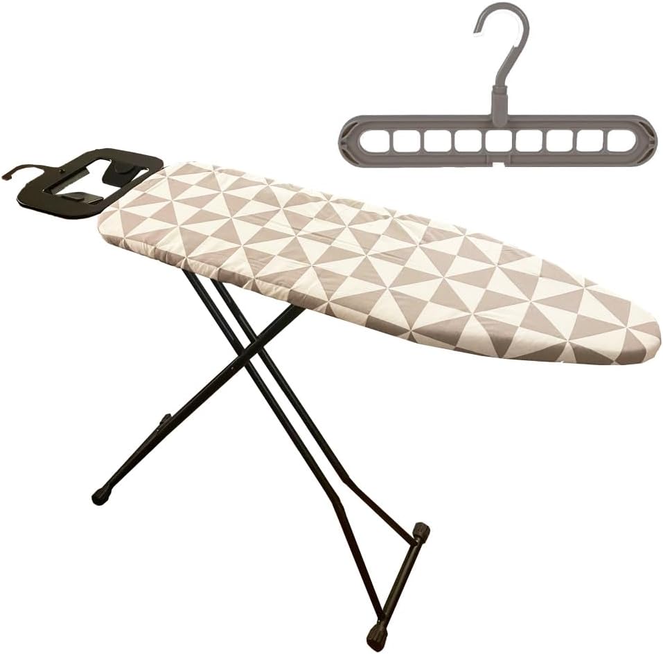 Adjustable Height Ironing Board with Hanger and Safety Stand