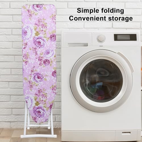 Foldable Ironing Board with Height Adjustment and Print Flower Cover