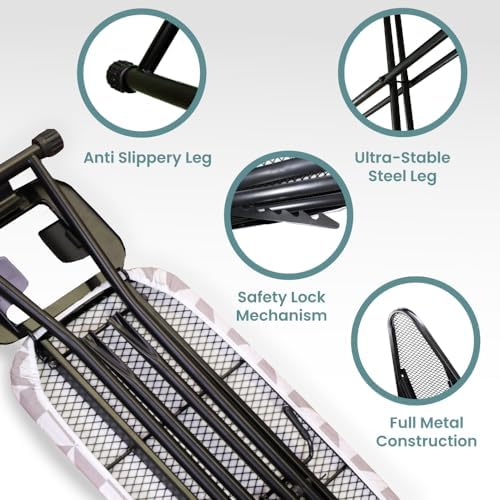 Adjustable Height Ironing Board with Hanger and Safety Stand