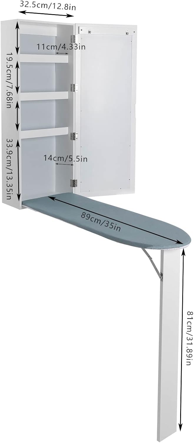 Wall Mounted Ironing Board with Storage Cabinet