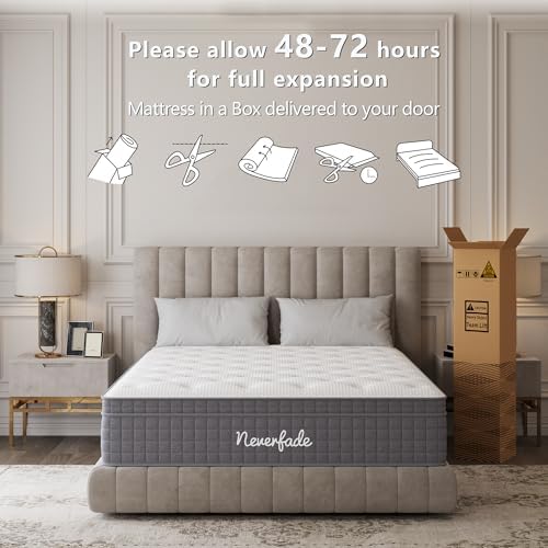 Neverfade 12 Inch Queen Mattress Medium Firm Gel Memory Foam Hybrid