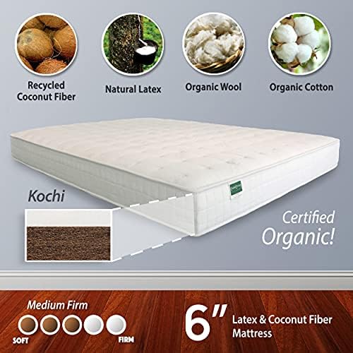 Kochi Twin Mattress Organic Latex Coconut Coir 6 inch Medium Firm