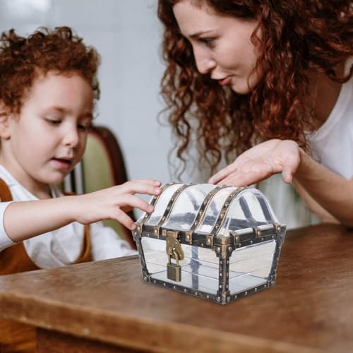Pirate Treasure Chest Toy Box with Lock and Key for Kids