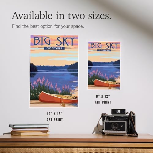 Lantern Press 12x18 Inch Art Print Big Sky Montana Canoe Lake
