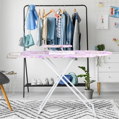 Foldable Ironing Board with Height Adjustment and Print Flower Cover