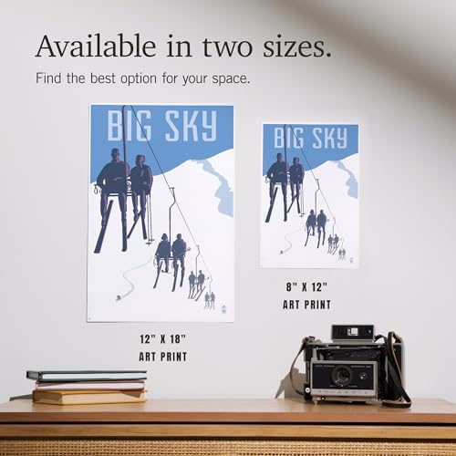 Lantern Press 8x12 Art Print Big Sky Montana Skiers on Lift