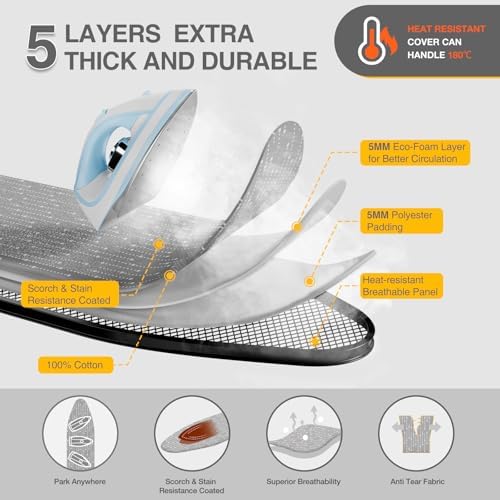 APEXCHASER Heavy Duty Ironing Board with Iron Rest and Clothes Rack