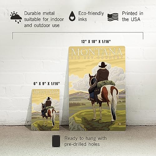 Lantern Press 6x9 Metal Sign Montana Big Sky Country Cowboy