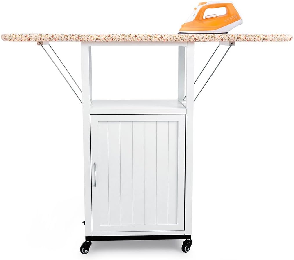 Deluxe Ironing Board with Storage Cabinet and Wheels