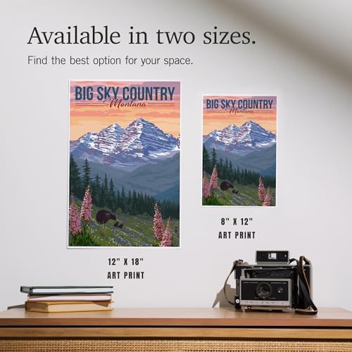 Lantern Press 8x12 Art Print Big Sky Country Montana Bear and Spring Flowers