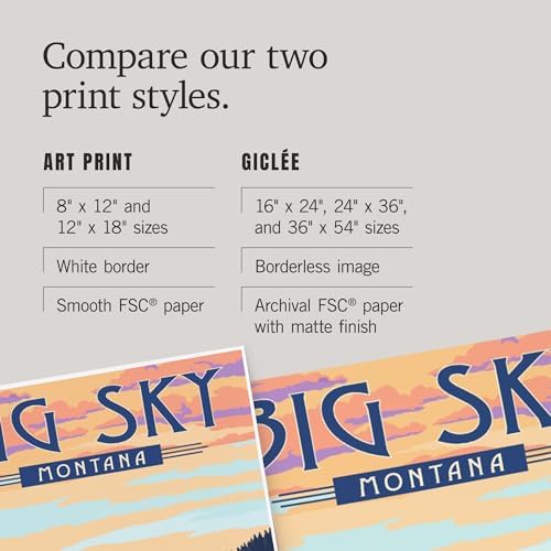 Lantern Press 12x18 Inch Art Print Big Sky Montana Canoe Lake