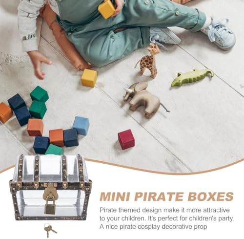 Pirate Treasure Chest Toy Box with Lock and Key for Kids
