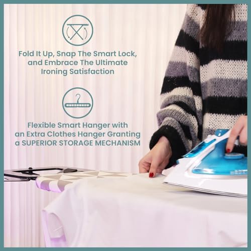 Adjustable Height Ironing Board with Hanger and Safety Stand