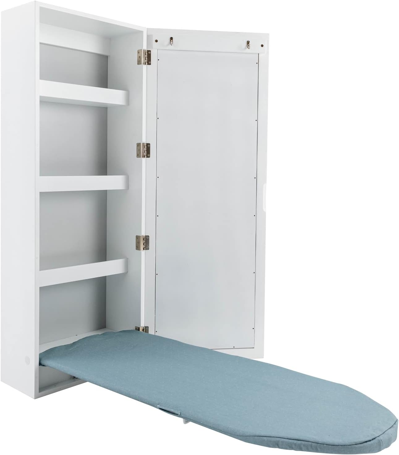 Wall-Mounted Ironing Board with Mirror and Hooks
