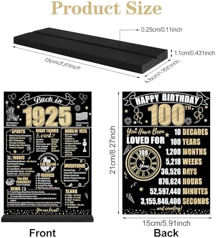 Eiurteao 100th Birthday Table Sign with Stand