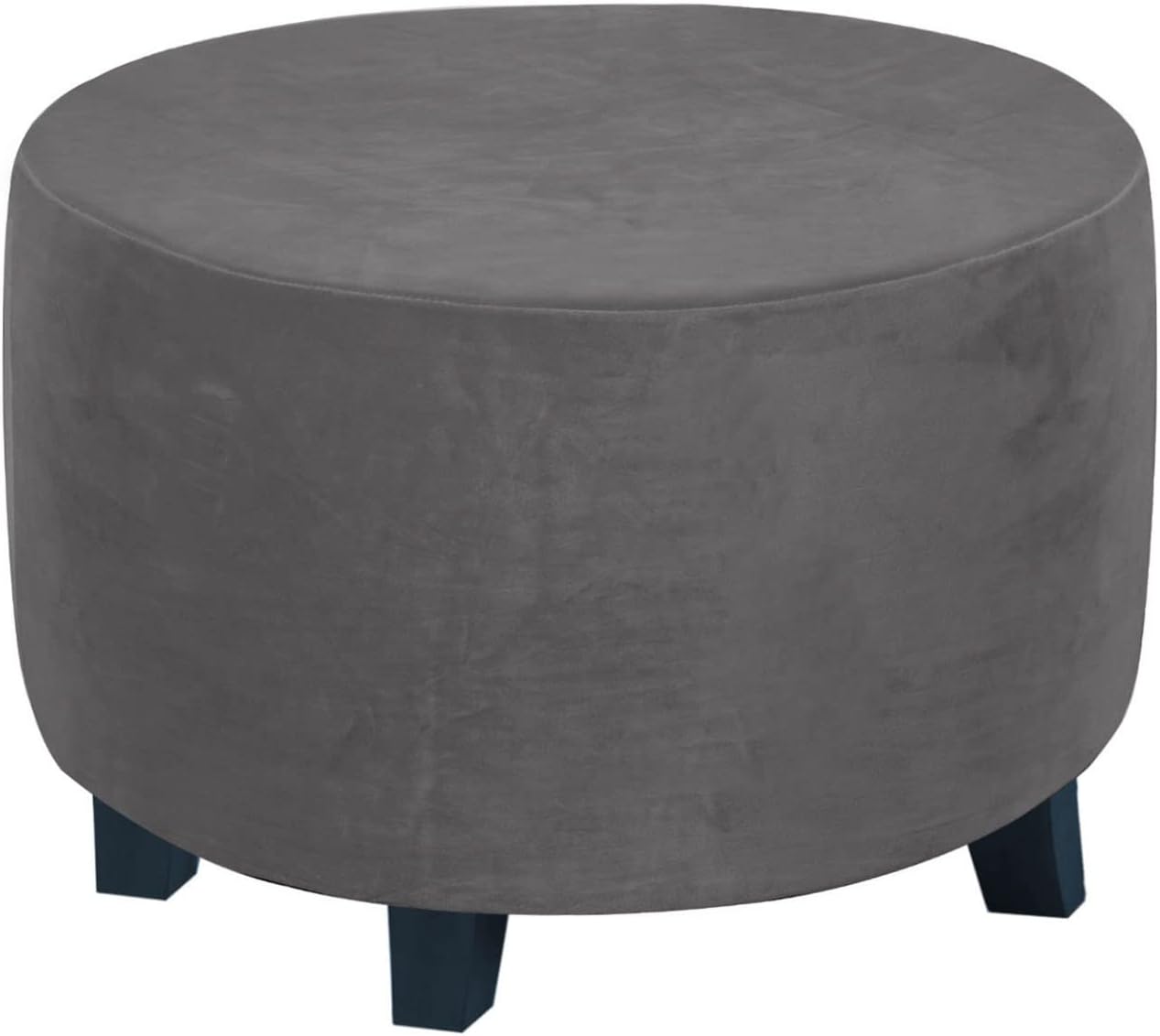 Velvet Stretch Dark Grey Small Ottoman Cover