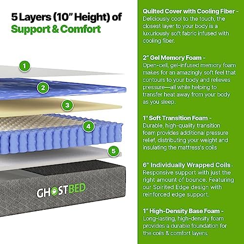 GhostBed 10 Inch Short King RV Mattress - Memory Foam Hybrid Coils