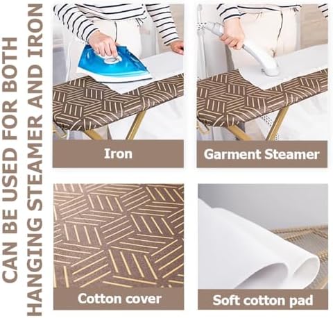 Adjustable Height Ironing Board with Cover and Steam Iron Rest