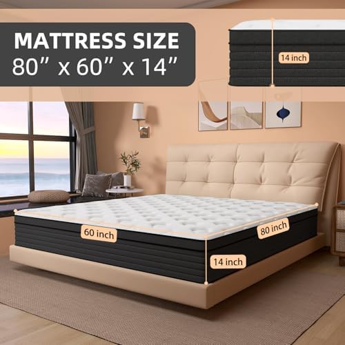 Aicehome Queen Mattress 14 Inch Pocket Spring Gel Memory Foam Medium Firm