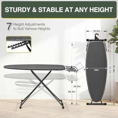 APEXCHASER Full Size Ironing Board 18 x 51in Black