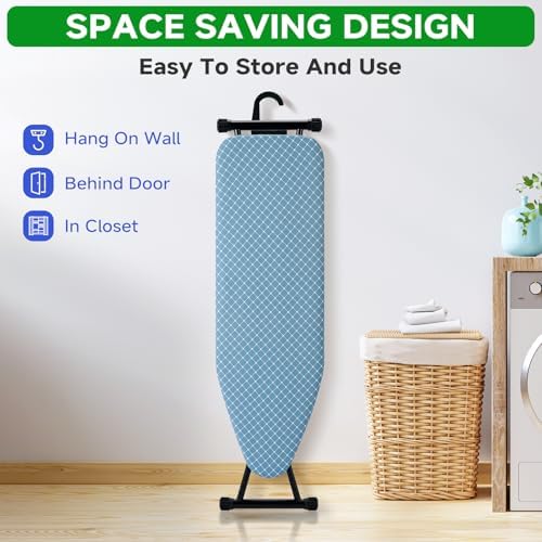 Compact Foldable Ironing Board with Blue Cover