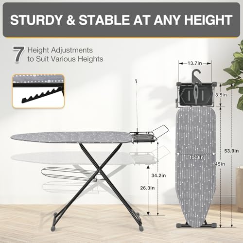 APEXCHASER Heavy Duty Ironing Board with Iron Rest and Clothes Rack