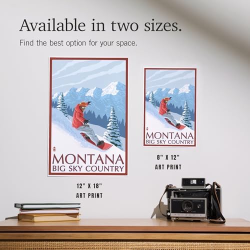 Lantern Press 8x12 Art Print Montana Big Sky Country Snowboarder