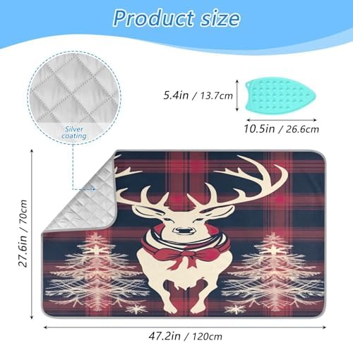 Wassud Plaid Ironing Mat with Deer Pattern Foldable Portable