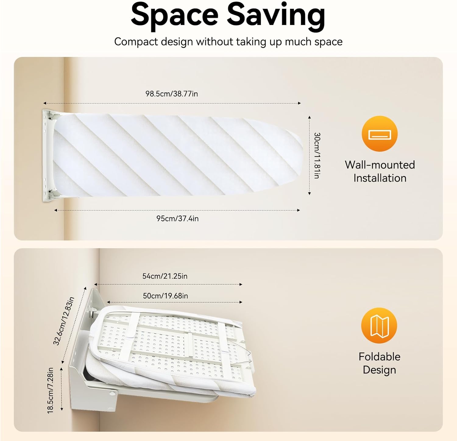 Wall Mounted Ironing Board with Heat Resistant Cover