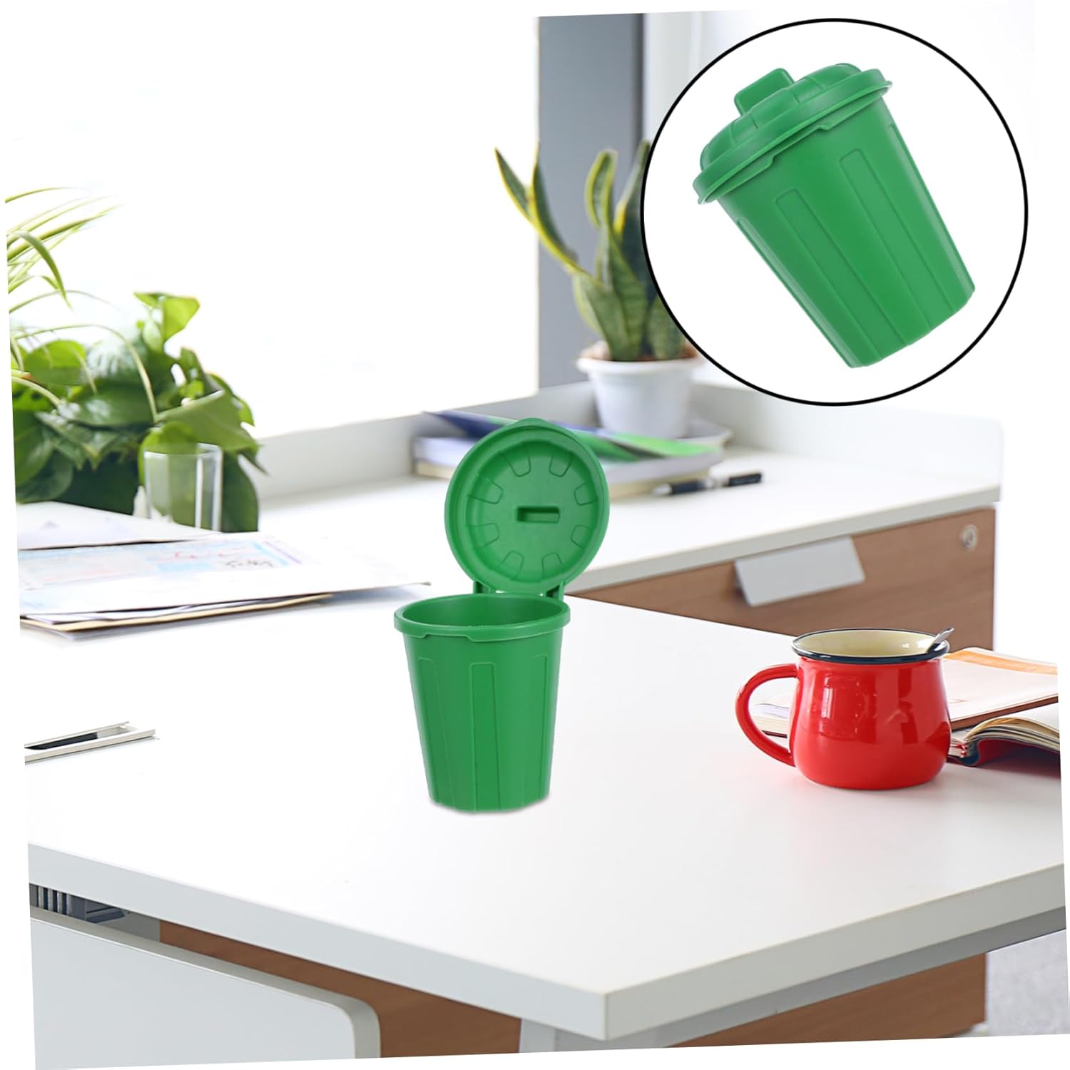 VICASKY 10Pcs Mini Trash Can with Lid Green