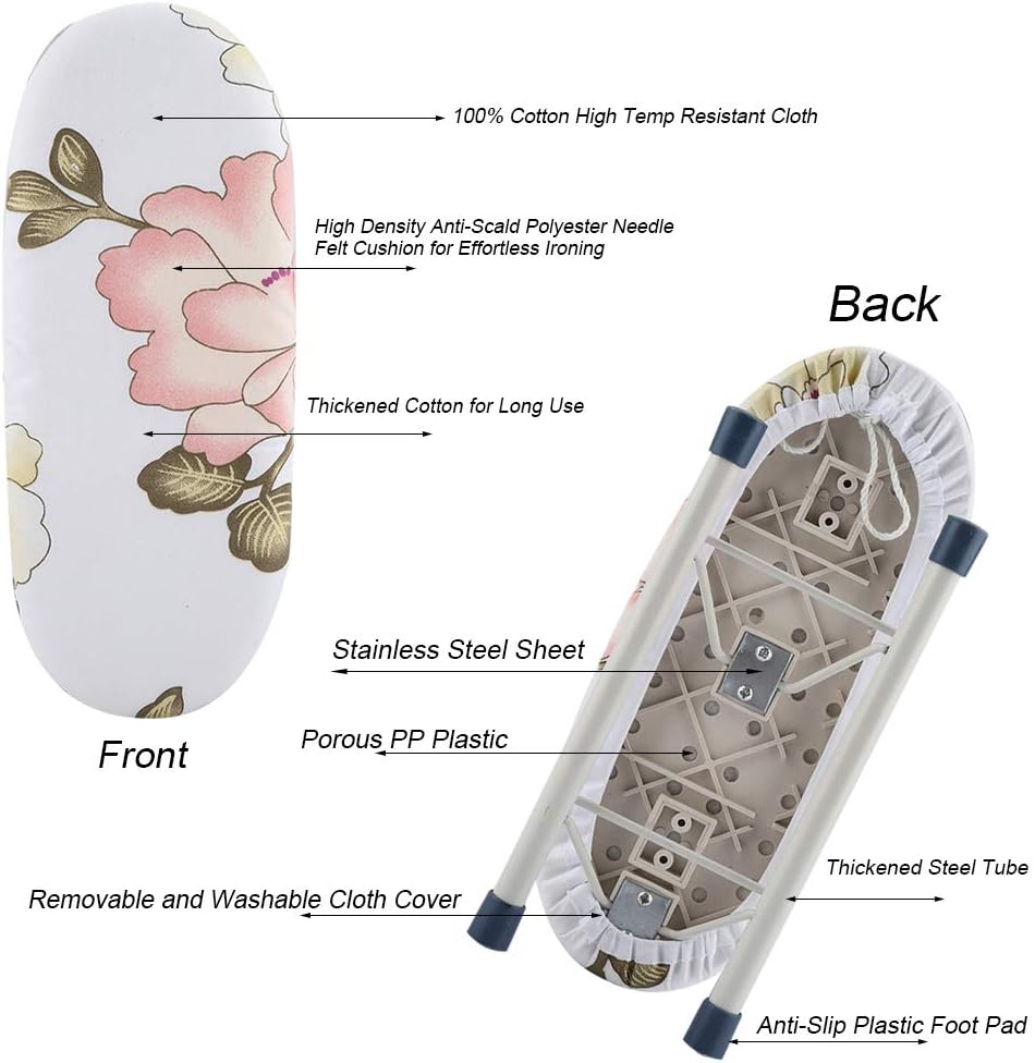 Fdit Foldable Mini Ironing Board for Travel and Home Use
