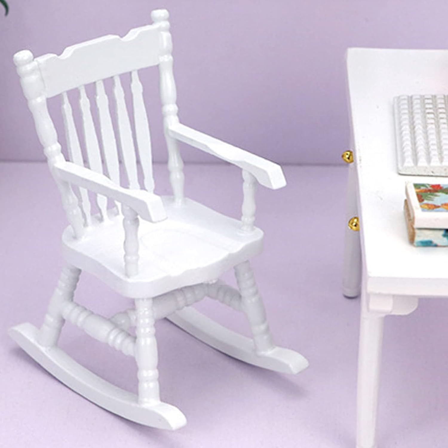 Dollhouse Rocking Chair Mini Wood Chair for Home Decor