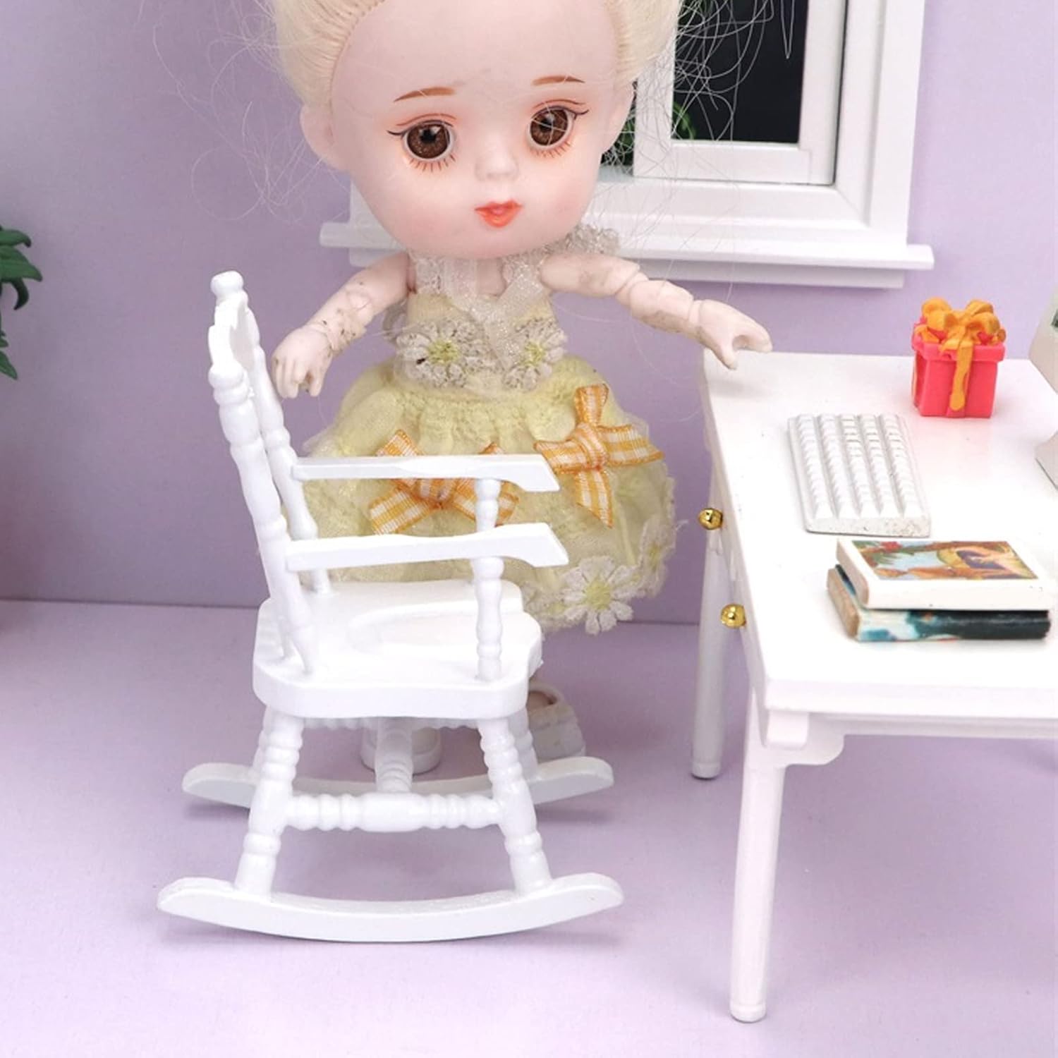 Dollhouse Rocking Chair Mini Wood Chair for Home Decor