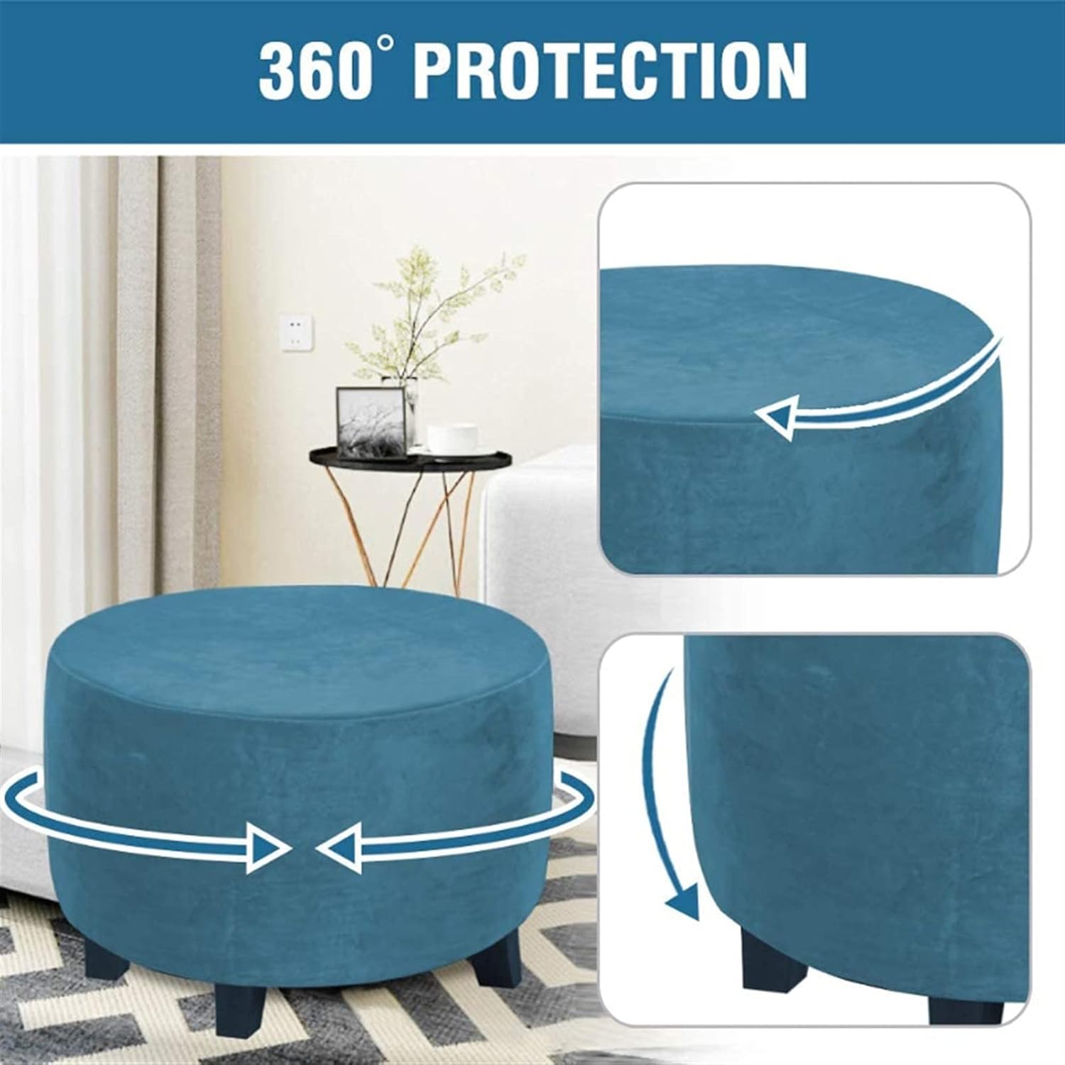 Velvet Stretch Dark Grey Small Ottoman Cover