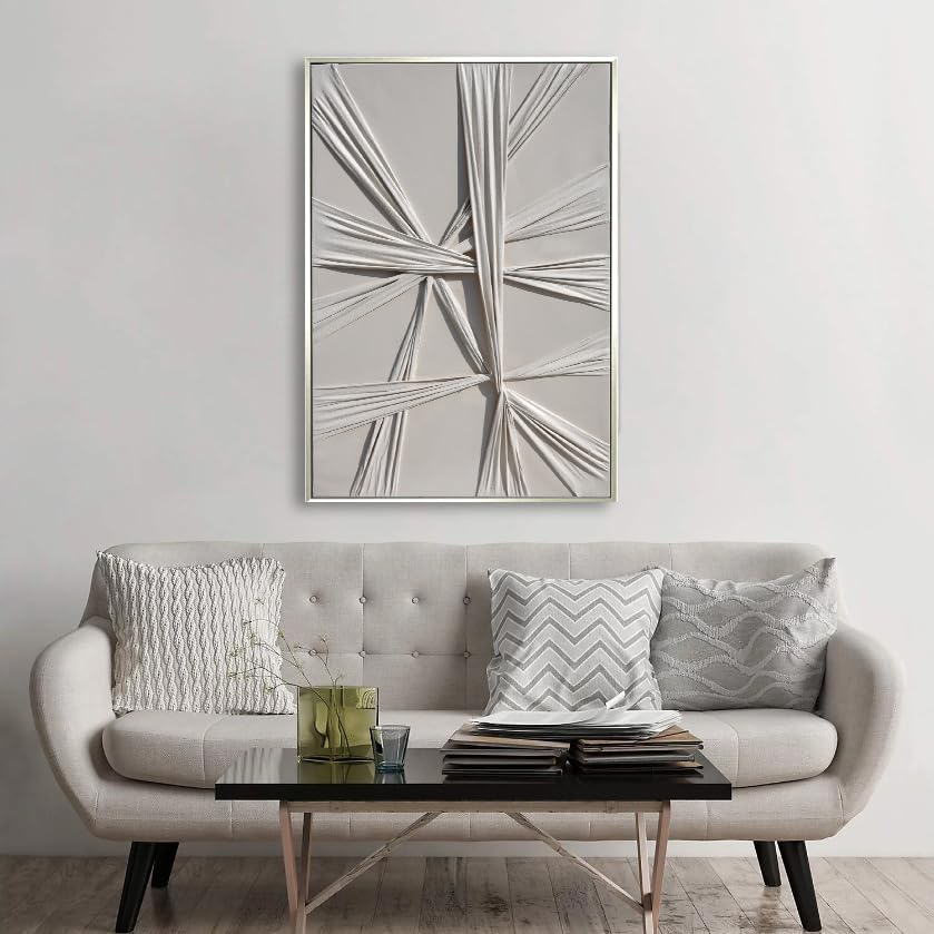 Beige 3D Fabric Abstract Wall Art 315x47 Inches