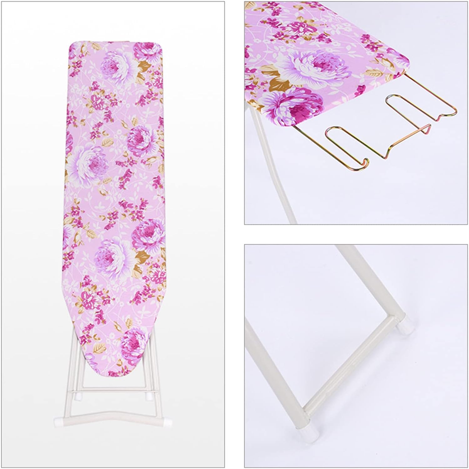 Adjustable Height Ironing Board with Iron Rest and Flower Design