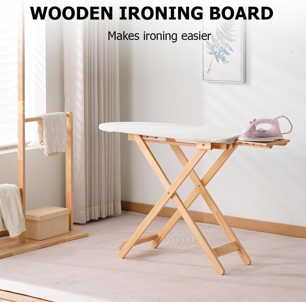 Solid Wood Foldable Ironing Board with Height Adjustment