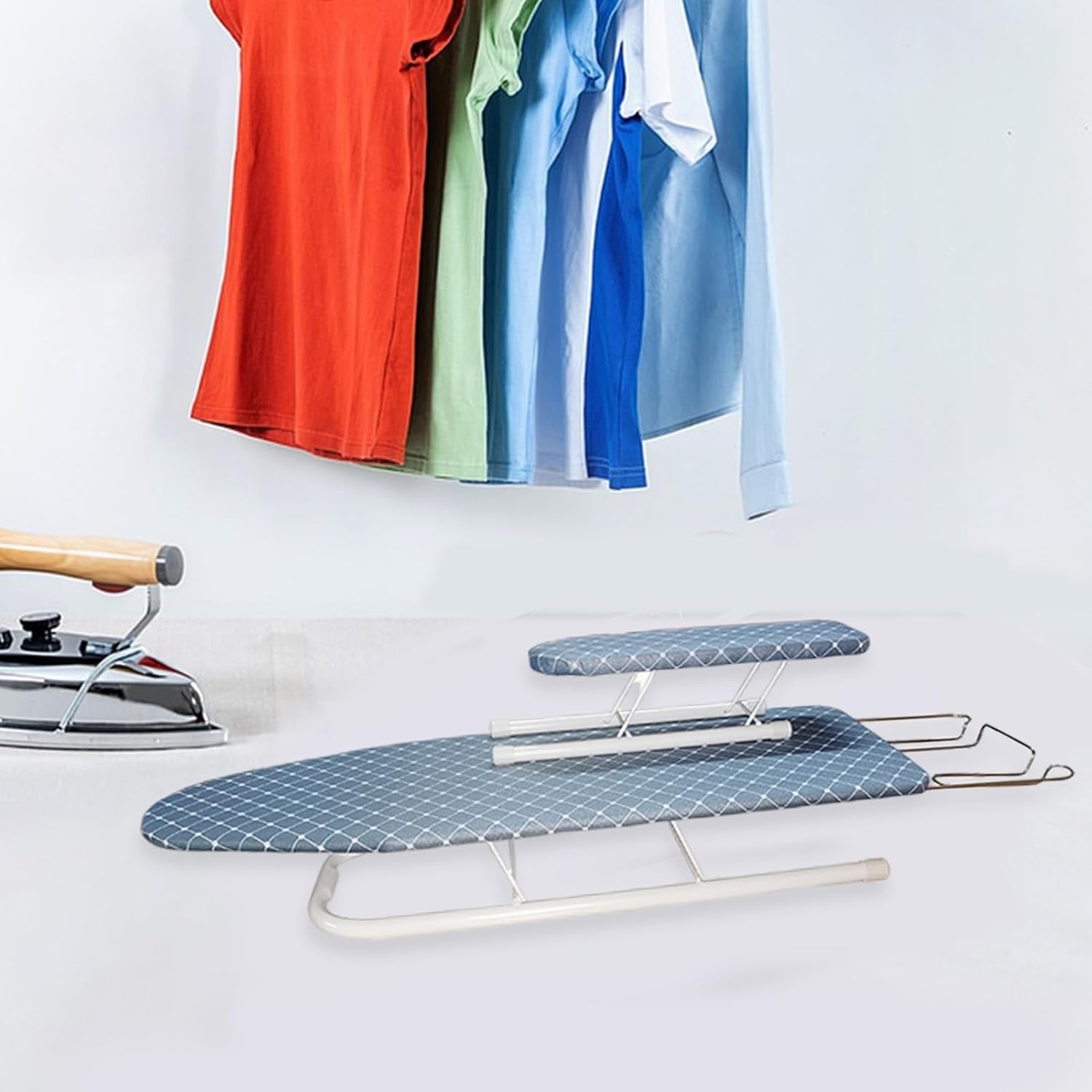 HEVIRGO Foldable Ironing Board with Anti-Slip Feet and Heat-Resistant Cover