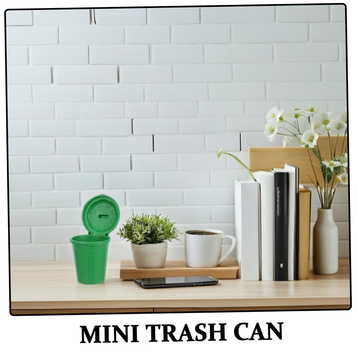 VICASKY 10Pcs Mini Trash Can with Lid Green