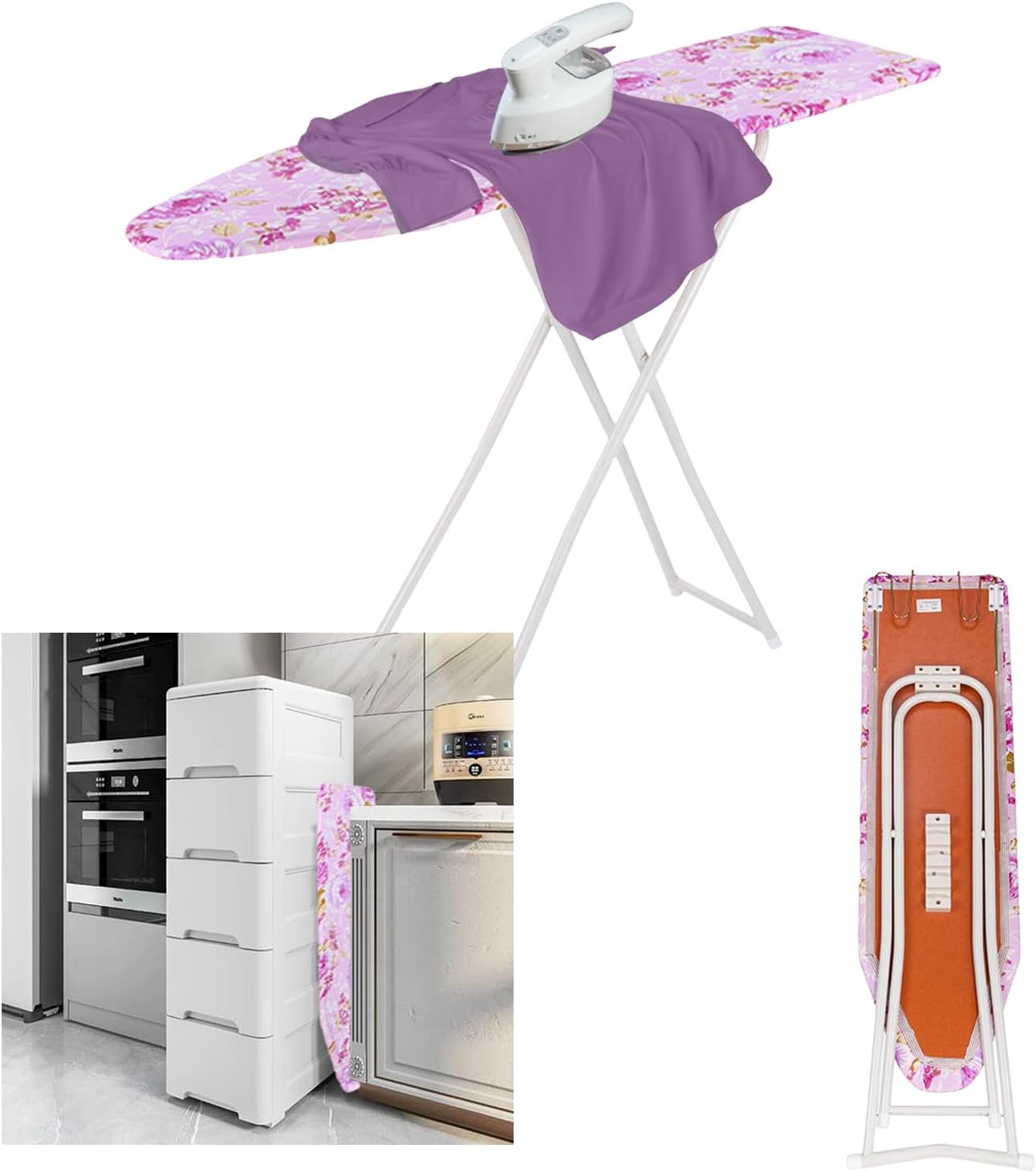 Folding Ironing Board with Adjustable Height and Iron Rest