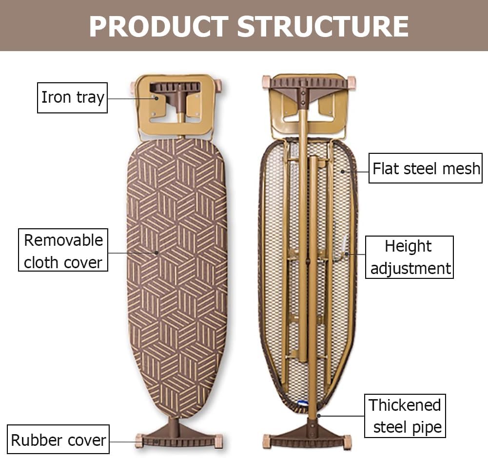 Adjustable Height Ironing Board with Cover and Steam Iron Rest